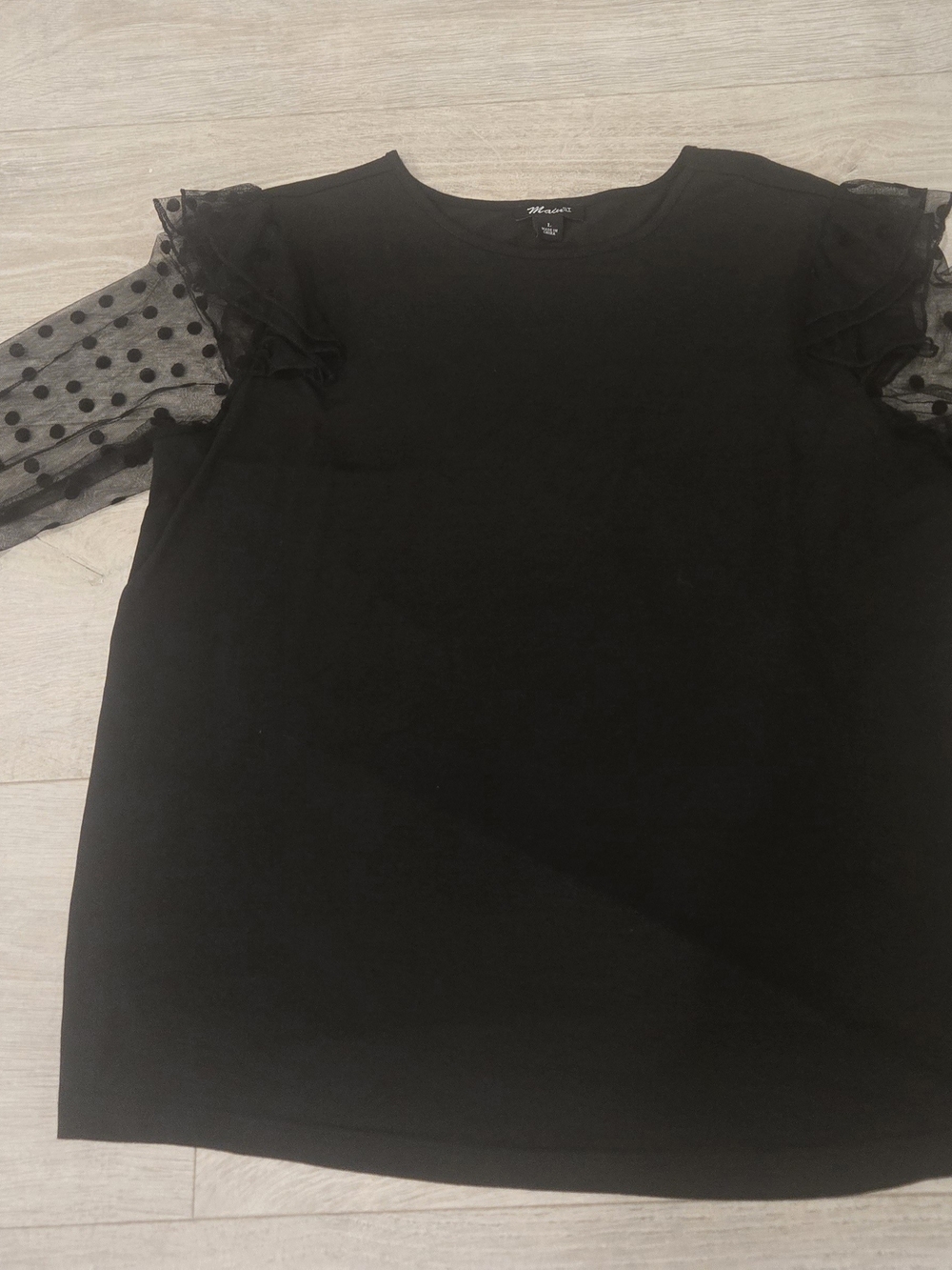 Women's Black Sheer Polka Dot Sleeve Blouse